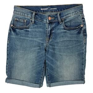 Old Navy Womens Blue Denim Original Roll Up Mid Rise Denim Jean Bermuda Shorts 0